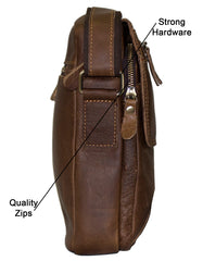Fino GSX-029 Unisex Full Grain Genuine Leather Sling Bag – Brown
