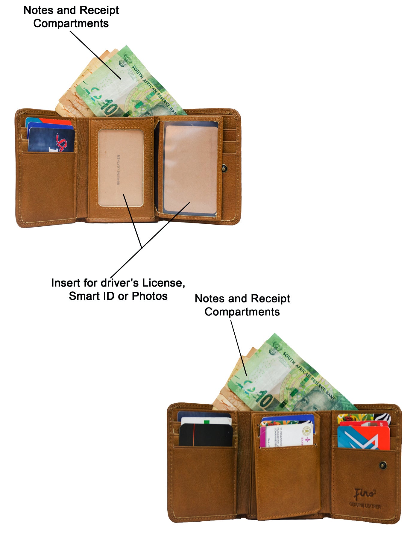 Fino GX-052 Full Grain Genuine Leather Slim Compact Wallet with Box - Brown