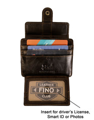 Fino GX-054 Full Grain Genuine Leather Compact Bifold Wallet with Box - Coffee