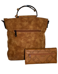 Fino H7191+H202-765 Suede Faux Leather Fashion Bag with Purse - Coffee