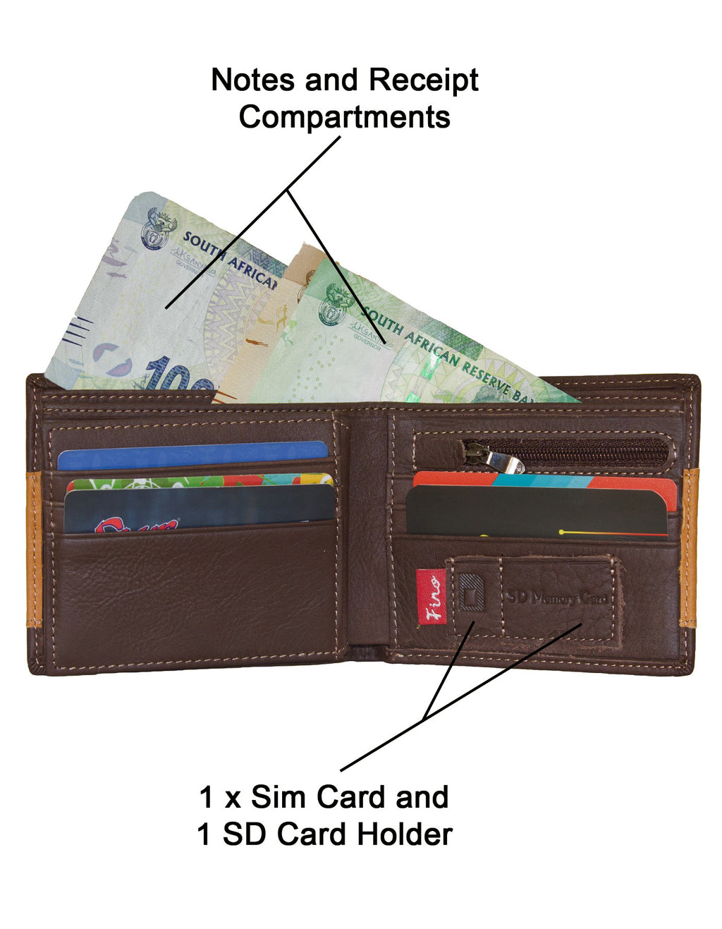 Fino HL-007/RYO Genuine Leather Rhino Wallet with SD Card Holder & Box