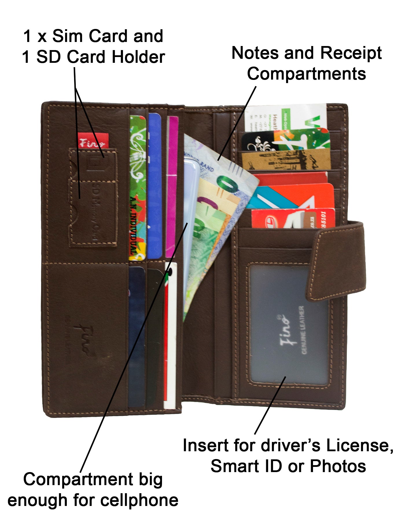 Fino HL-P1403 Unisex Genuine Leather Bifold Wallet In Box - Brown