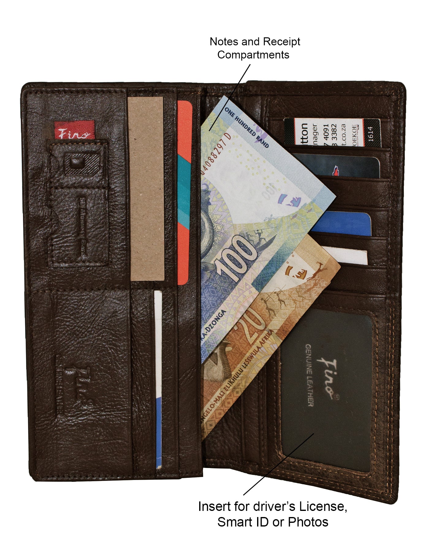 Fino HL-1404 Unisex Genuine Leather Bifold Wallet with SD Card Holder & Box