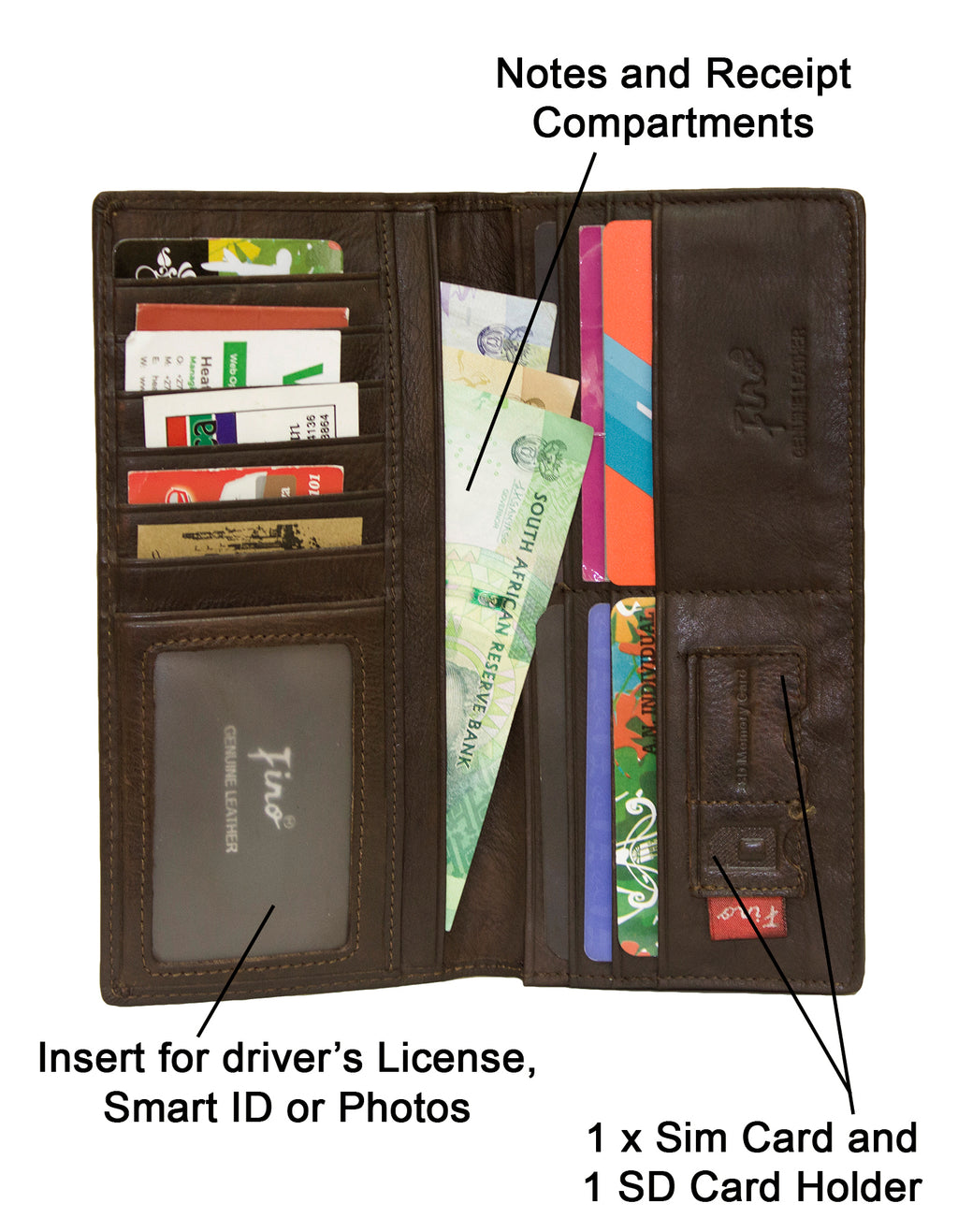 Fino HL-1409 Genuine Leather Windmill Wallet with SD Card Holder & Box - Brown