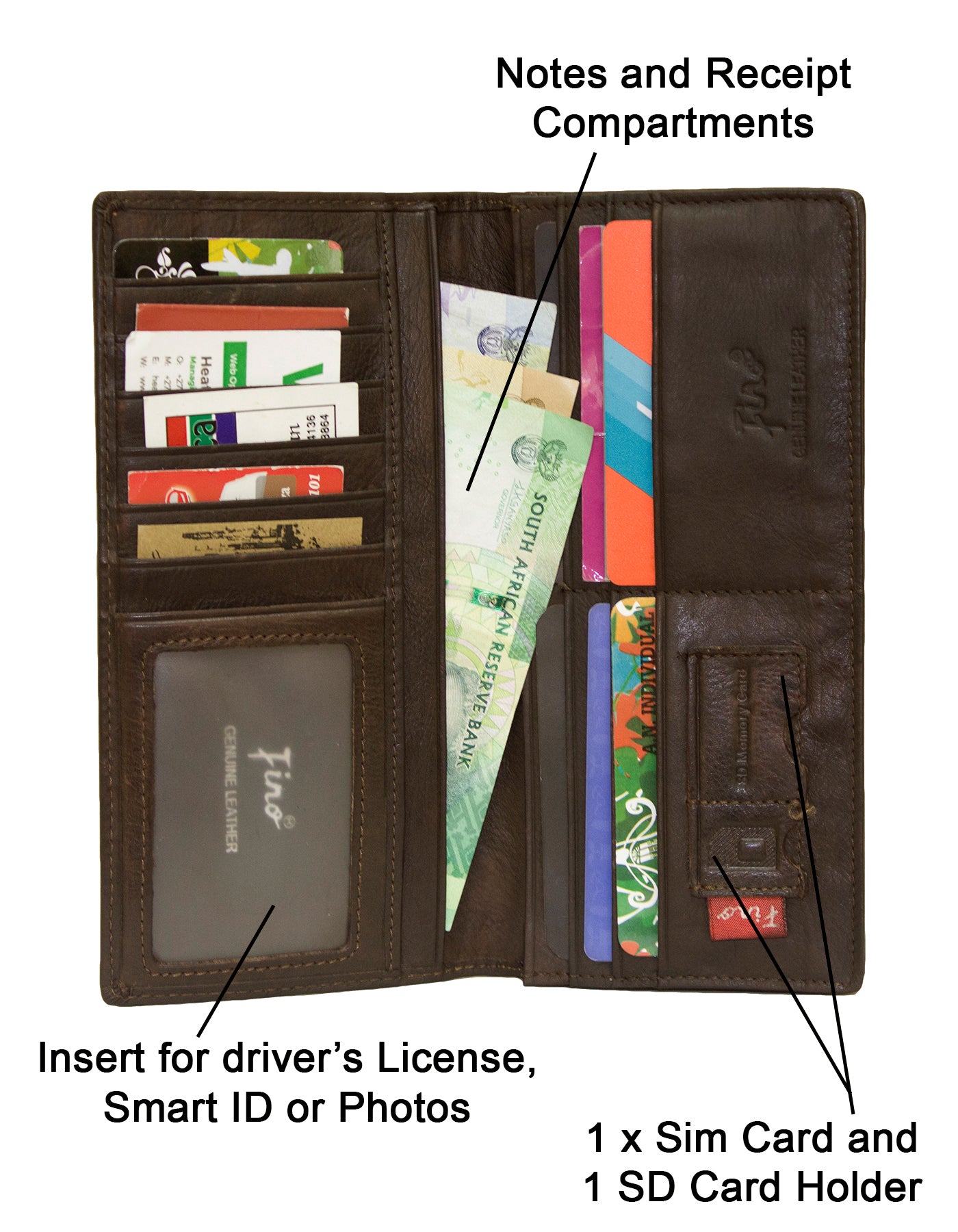 Fino HL-1409 Genuine Leather Windmill Wallet with SD Card Holder & Box - Brown