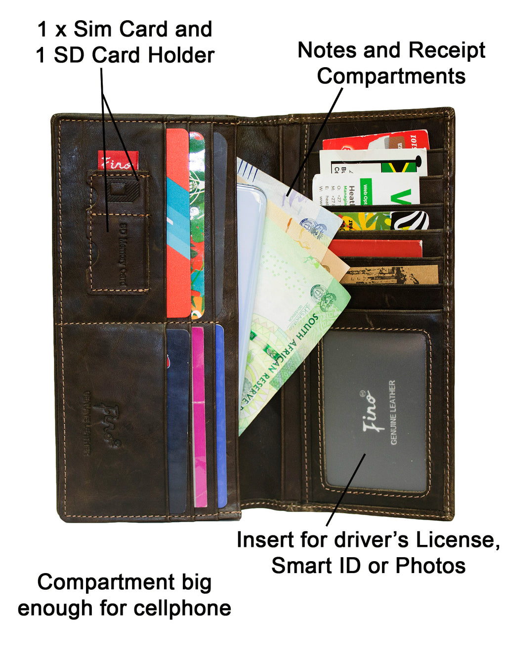 Fino HL-1410 Genuine Leather Windmill Wallet with SD Card Holder & Box