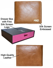 Fino HL-1501 Full Grain Genuine Leather Logo Print Wallet with Box