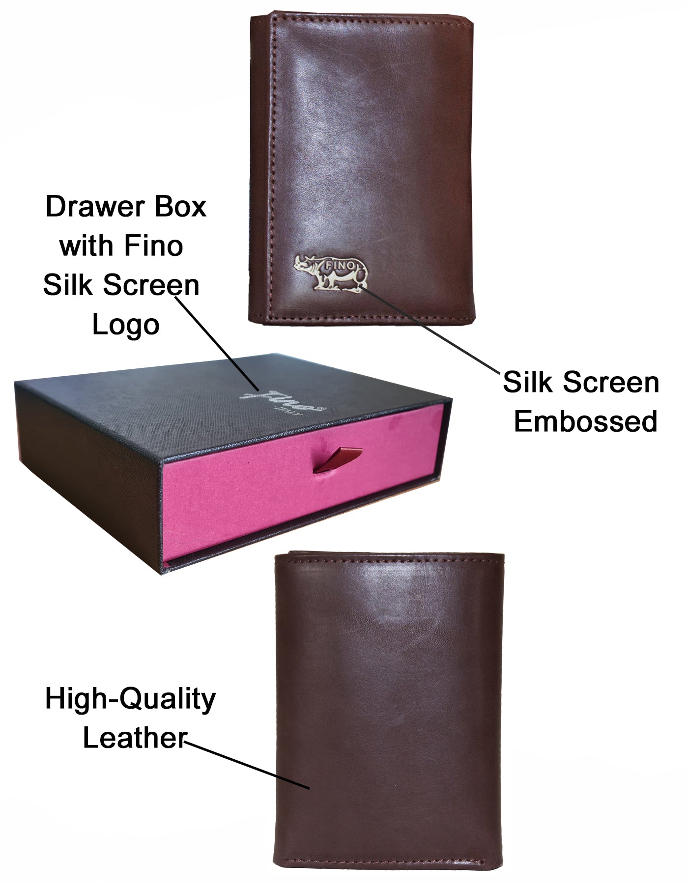 Fino HL-1503 Full Grain Genuine Leather Slim Compact Wallet with Box