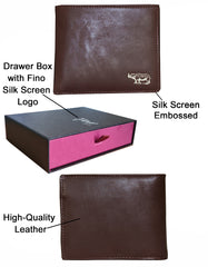 Fino HL-1504 Full Grain Genuine Leather Rhino Print Wallet with Box