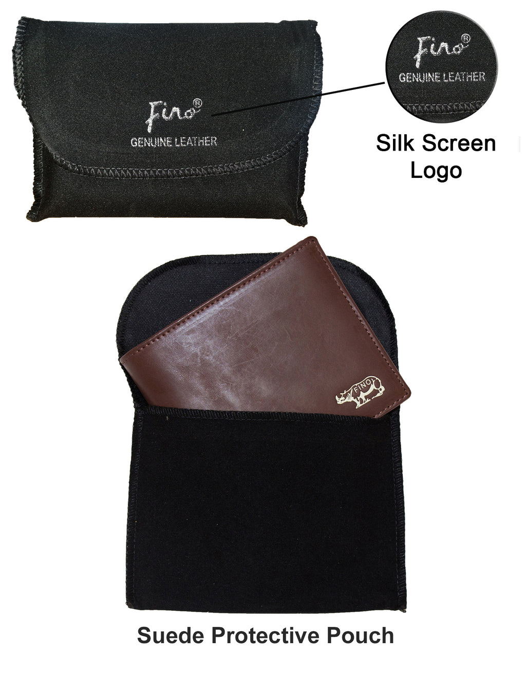 Fino HL-1504 Full Grain Genuine Leather Rhino Print Wallet with Box