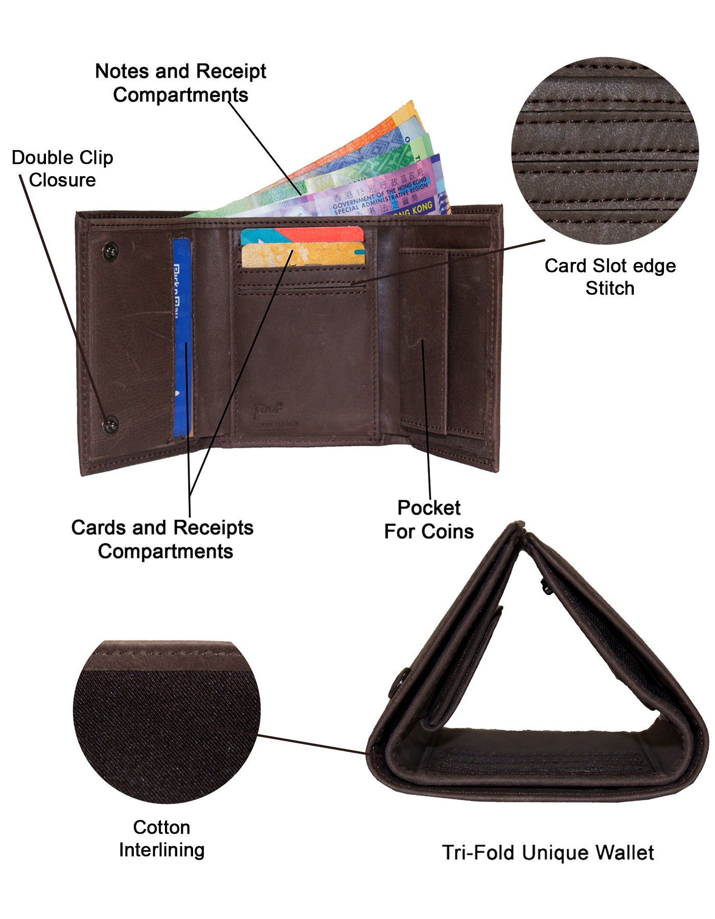 Fino HL-1506 Full Grain Genuine Leather Slim Compact Wallet with Box