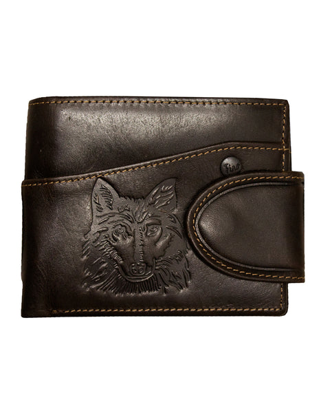 Fino HL-511 Full Grain Genuine Leather Wolf Wallet with Box - Coffee