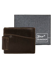 Fino HL-511 Full Grain Genuine Leather Wolf Wallet with Box - Coffee