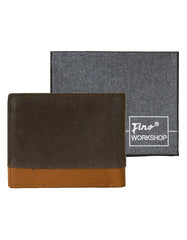 Fino HL-523 Genuine Leather 2-Tone Bifold Wallet with SD Card Holder & Box - Coffee & Tan