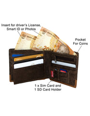 Fino HL-523 Genuine Leather 2-Tone Bifold Wallet with SD Card Holder & Box - Coffee & Tan