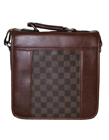 Fino HX-624 Unisex Check Faux Leather Sling Bag - Brown