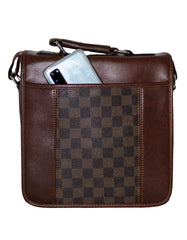 Fino HX-624 Unisex Check Faux Leather Sling Bag - Brown