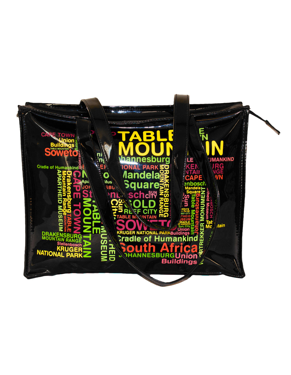 Fino DT6 Faux Patent Leather Souvenir Tote Handbag - Black