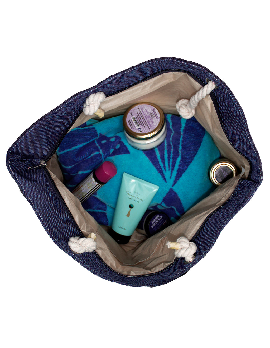 Fino JH-19054 Exotic Beach Canvas Oversize Beach /Shopping/ Tote Bag - Purple & Navy Blue