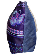 Fino JH-19054 Exotic Beach Canvas Oversize Beach /Shopping/ Tote Bag - Purple & Navy Blue
