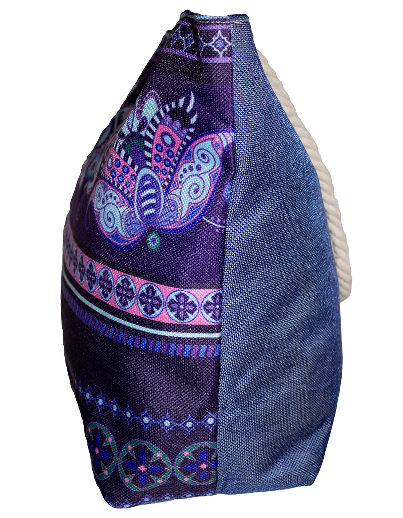 Fino JH-19054 Exotic Beach Canvas Oversize Beach /Shopping/ Tote Bag - Purple & Navy Blue