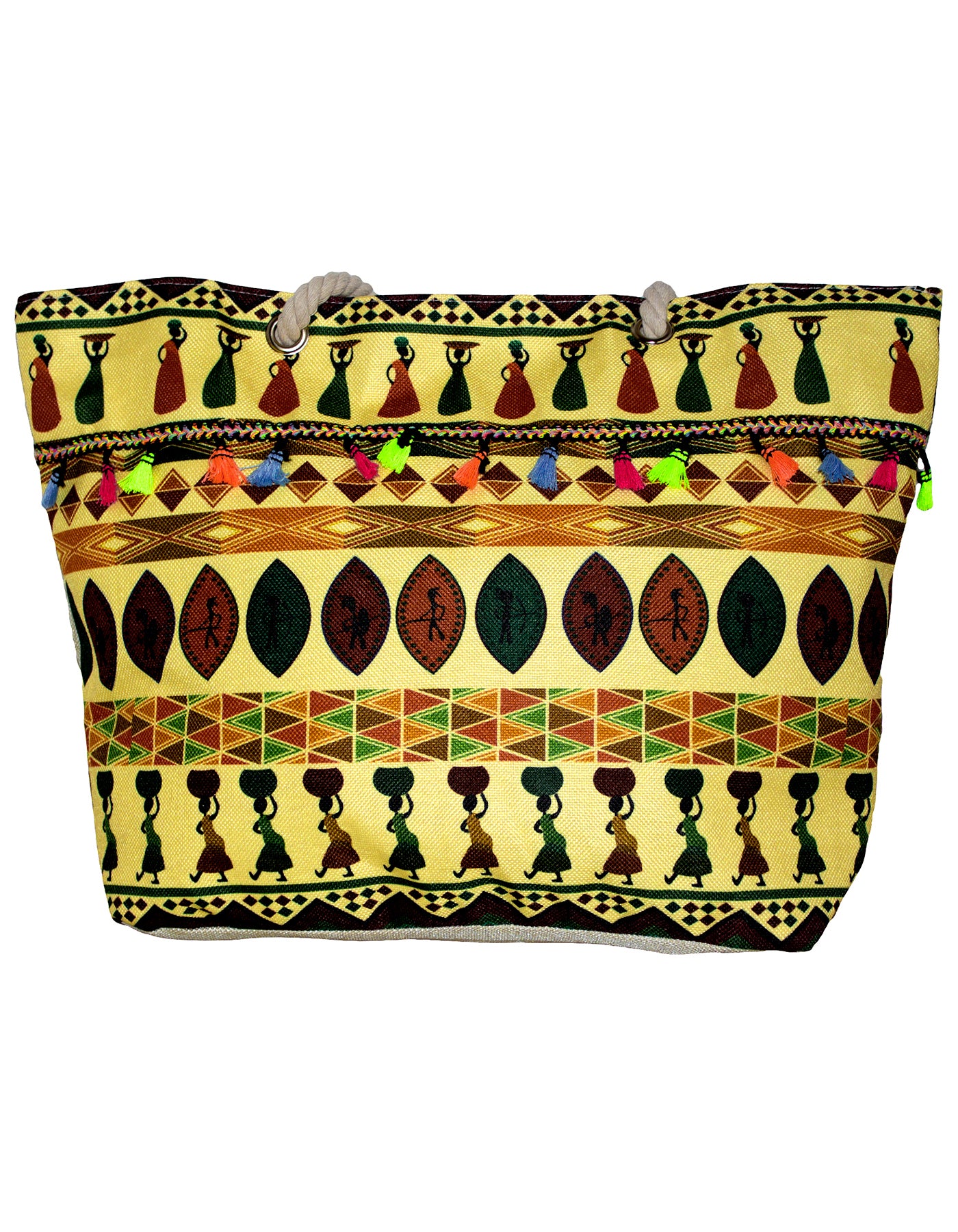 Fino JH-18052 African Canvas Oversize Beach /Shopping/ Tote Bag - Beige & Yellow