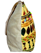 Fino JH-18052 African Canvas Oversize Beach /Shopping/ Tote Bag - Beige & Yellow
