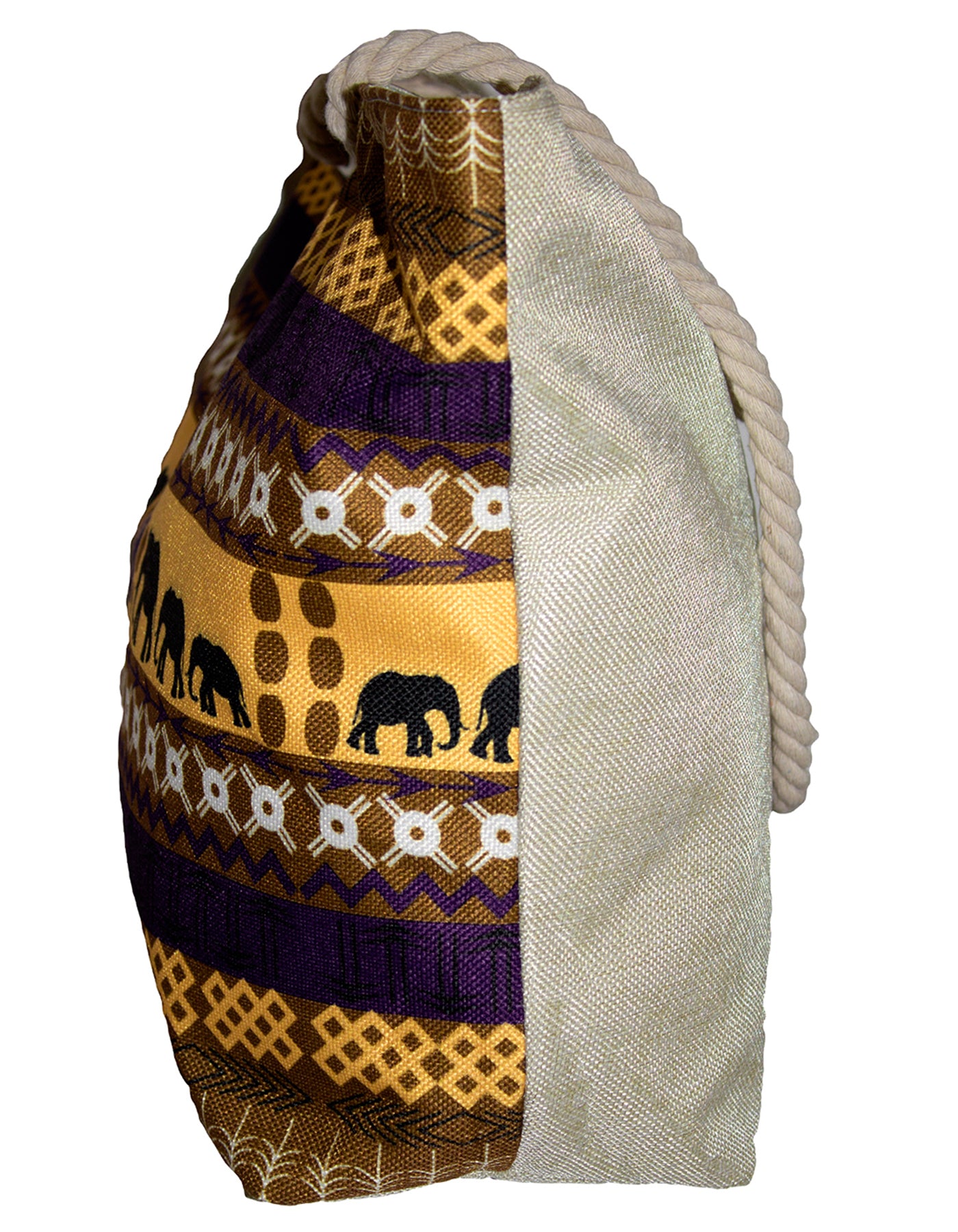 Fino JH-19053 African Elephant Canvas Oversize Beach /Shopping/ Tote Bag - Beige & Brown