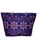 Fino JH-18051 Exotic Print Canvas Oversize Beach /Shopping/ Tote Bag - Purple & Pink