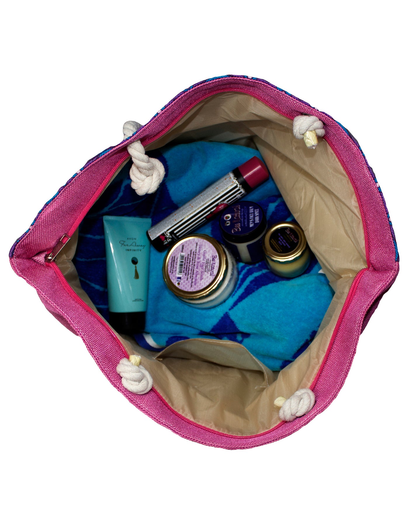 Fino JH-18051 Exotic Print Canvas Oversize Beach /Shopping/ Tote Bag - Purple & Pink