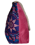 Fino JH-18051 Exotic Print Canvas Oversize Beach /Shopping/ Tote Bag - Purple & Pink