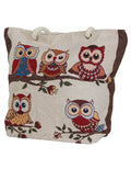 Fino JH-70103 Maxi Canvas Tote Bag with Owls Print Design - Beige