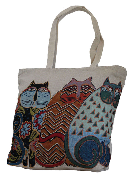 Fino JH-70210 Maxi Canvas Tote Bag with Cats Print Design - Beige