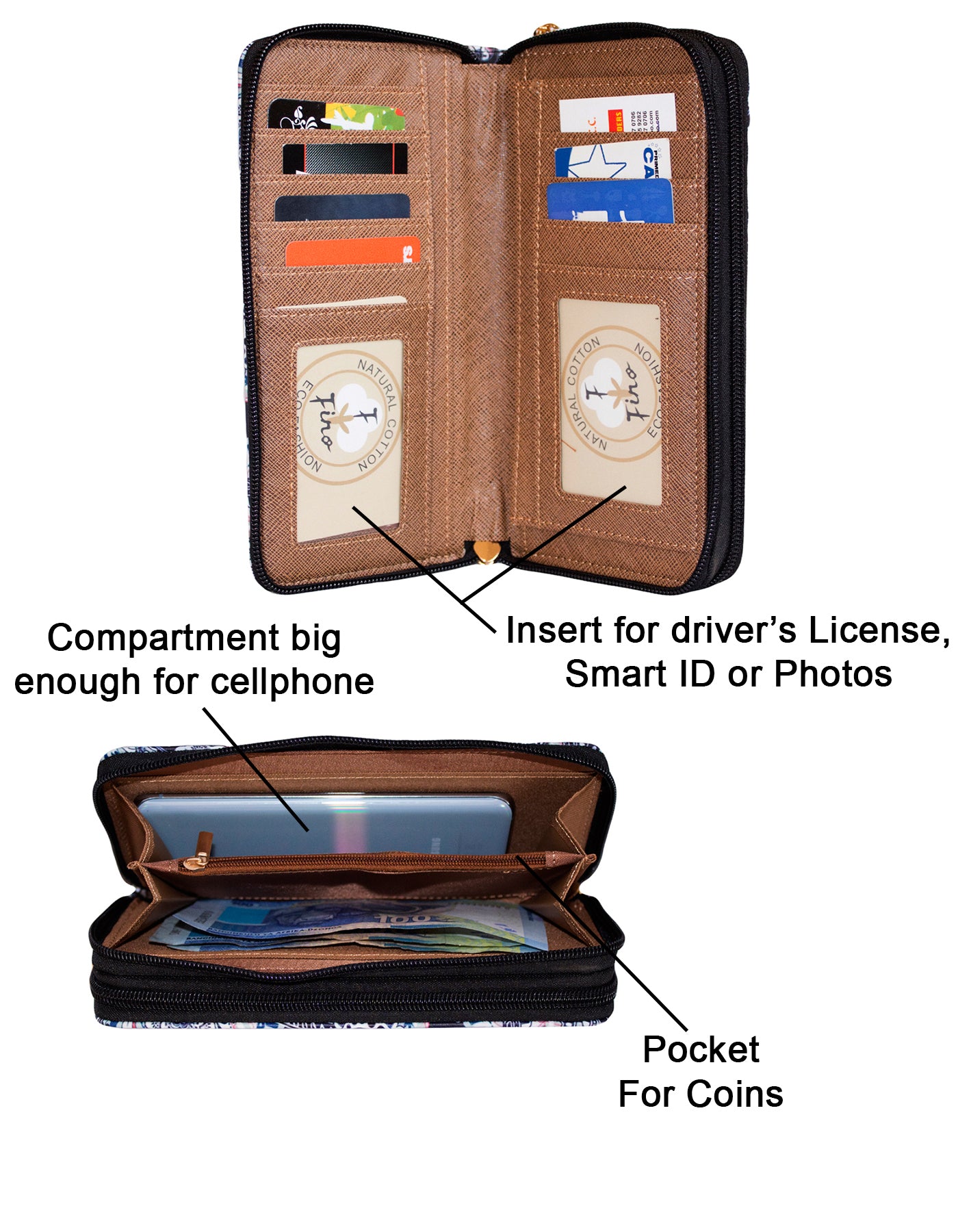 Fino JH-798E Faux Leather Grab & Go All in 1 Purse with Cellphone Pouch