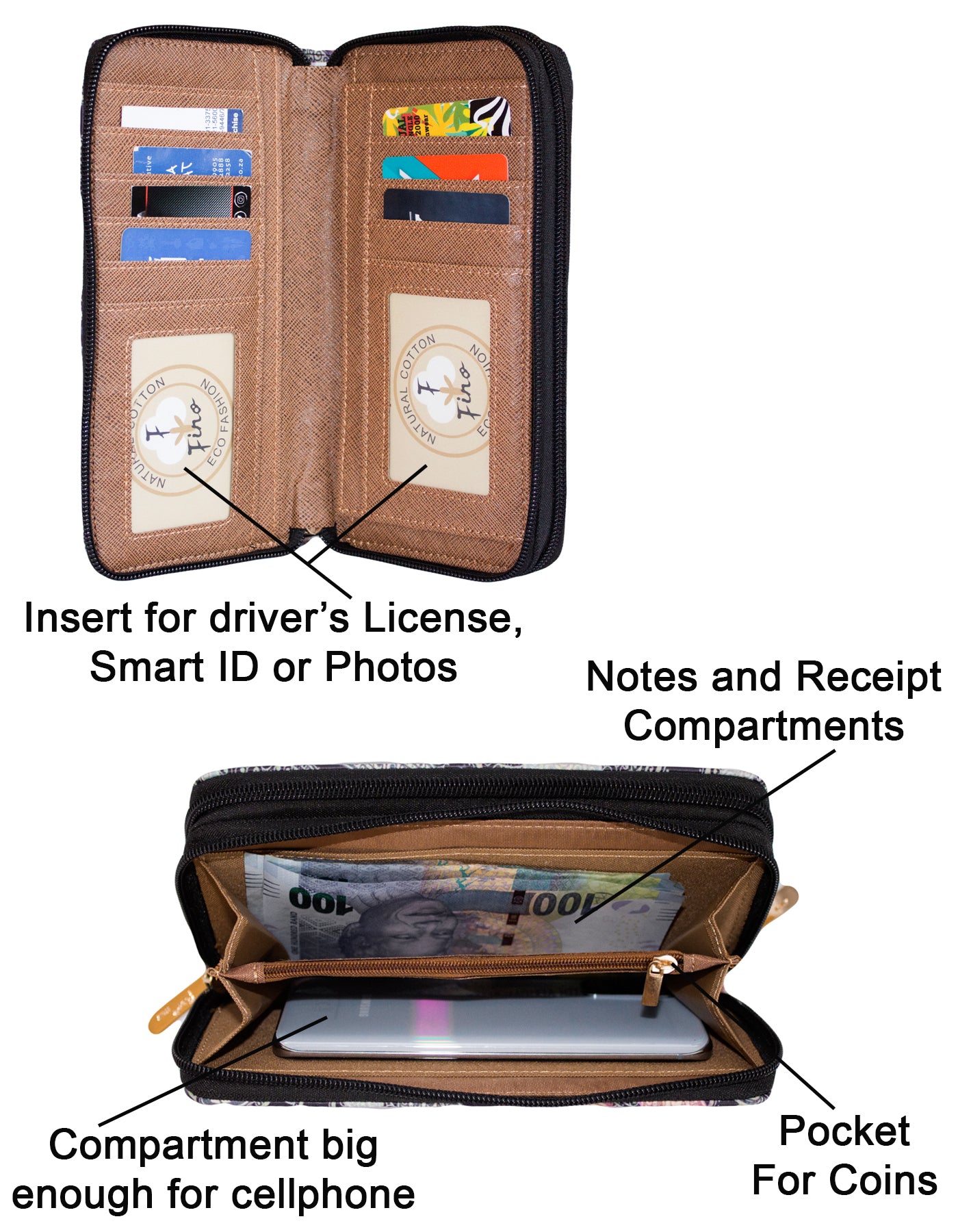 Fino JH-798G Faux Leather Grab & Go All in 1 Purse with Cellphone Pouch