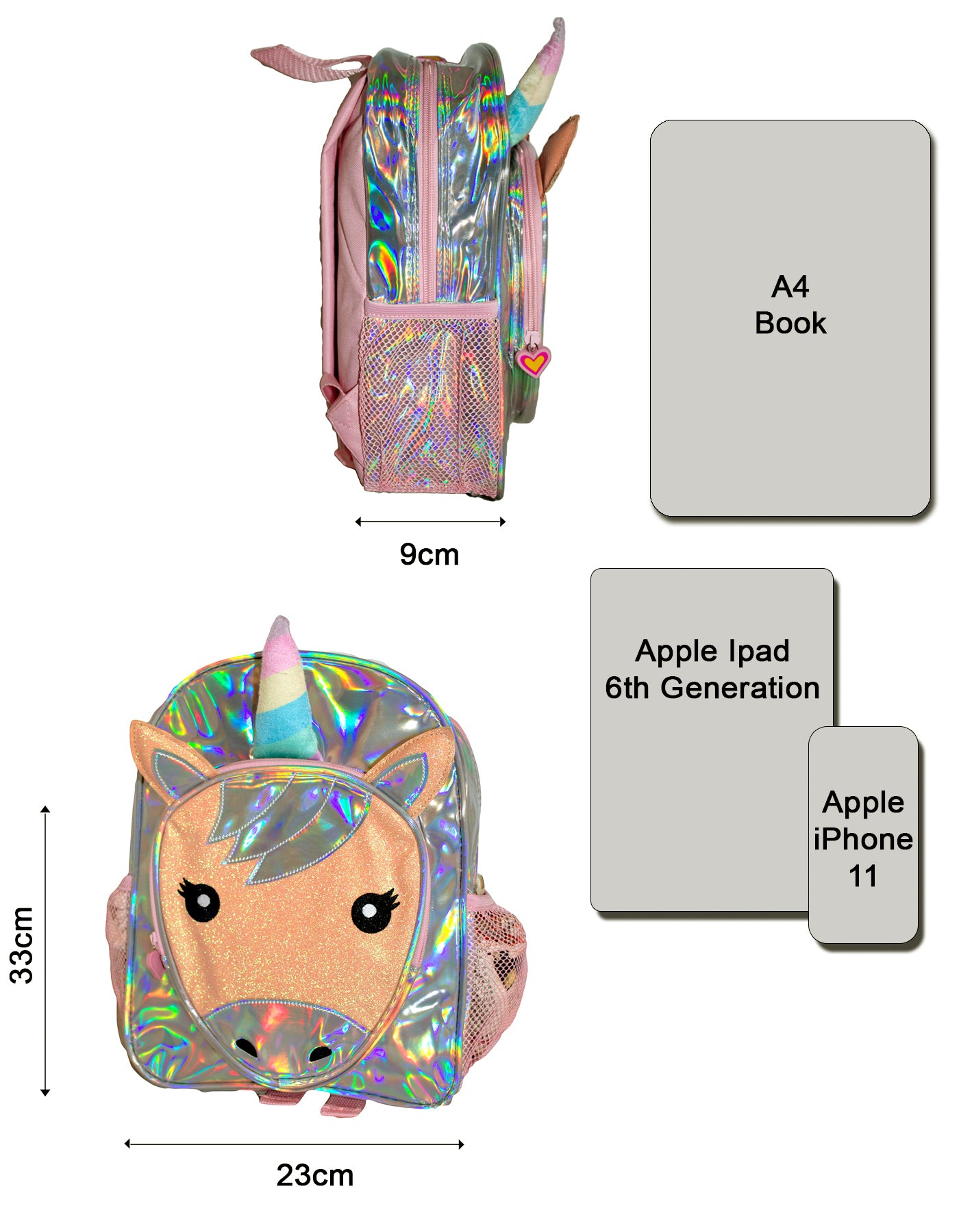 Fino JS-190503 Unicorn Holographic Backpack - Pink & Silver