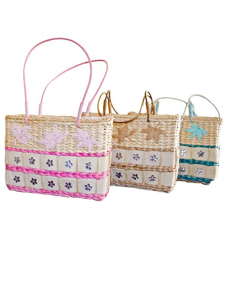 Fino JSZ-0536 Straw Bag with Silver Flower Details- Set of 3