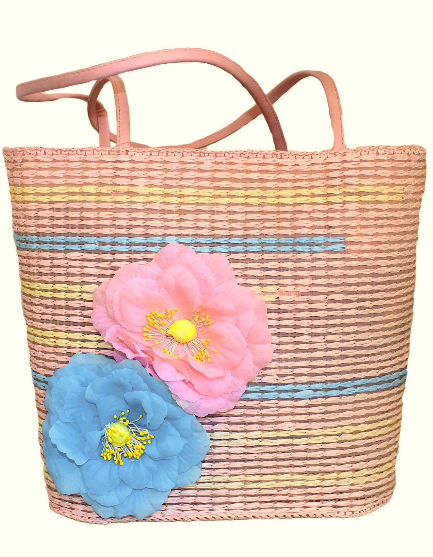 Fino JSZ-1440 Straw Beach Bag with Front Flower Details