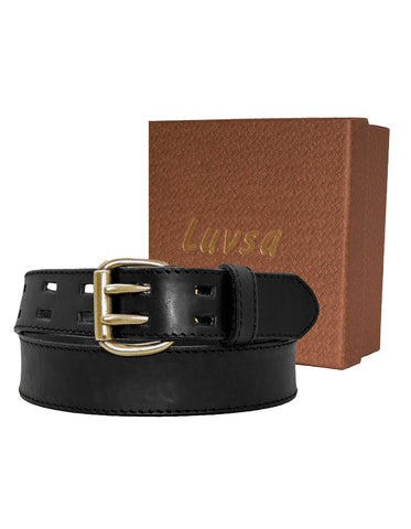 Luvsa KW-B72 Full Grain Veg Tanned Handmade Leather Belt with Box- Black