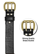Luvsa KW-B72 Full Grain Veg Tanned Handmade Leather Belt with Box- Black