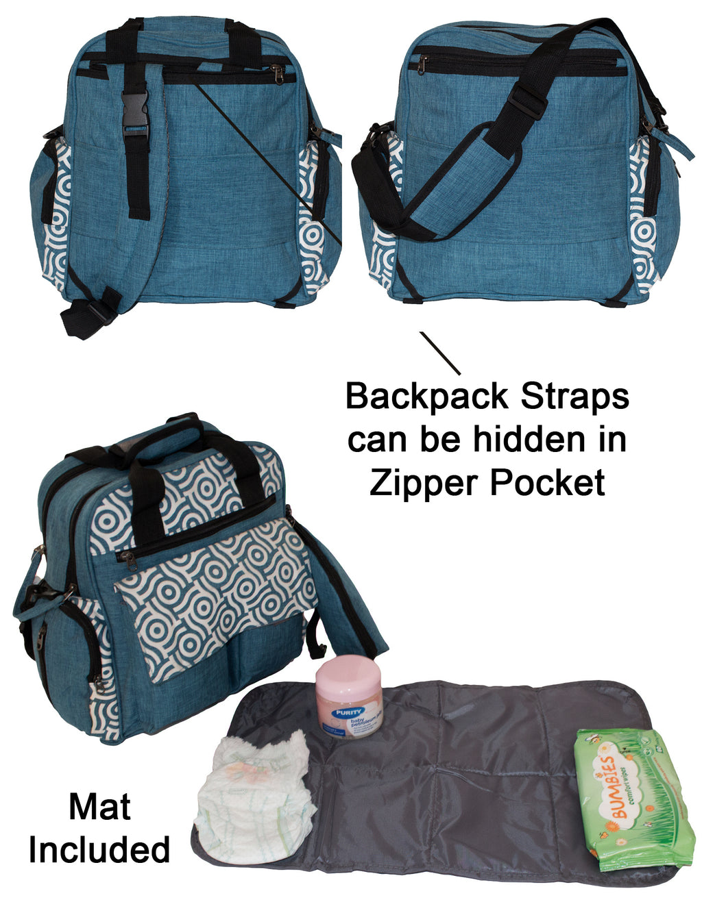 Fino KY010 Polyester Multi-Functional Diaper Backpack with Changing Pad