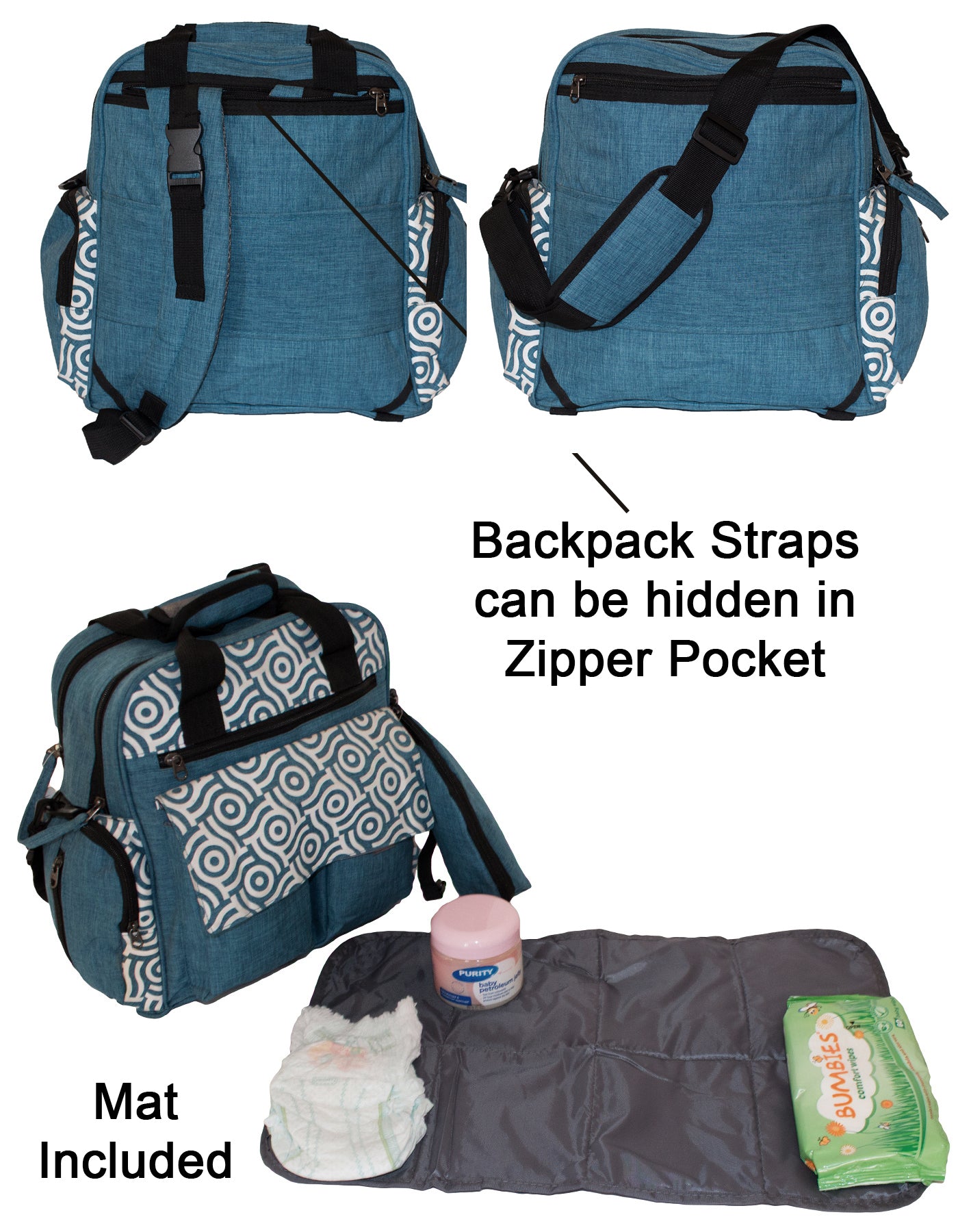 Fino KY010 Polyester Multi-Functional Diaper Backpack with Changing Pad