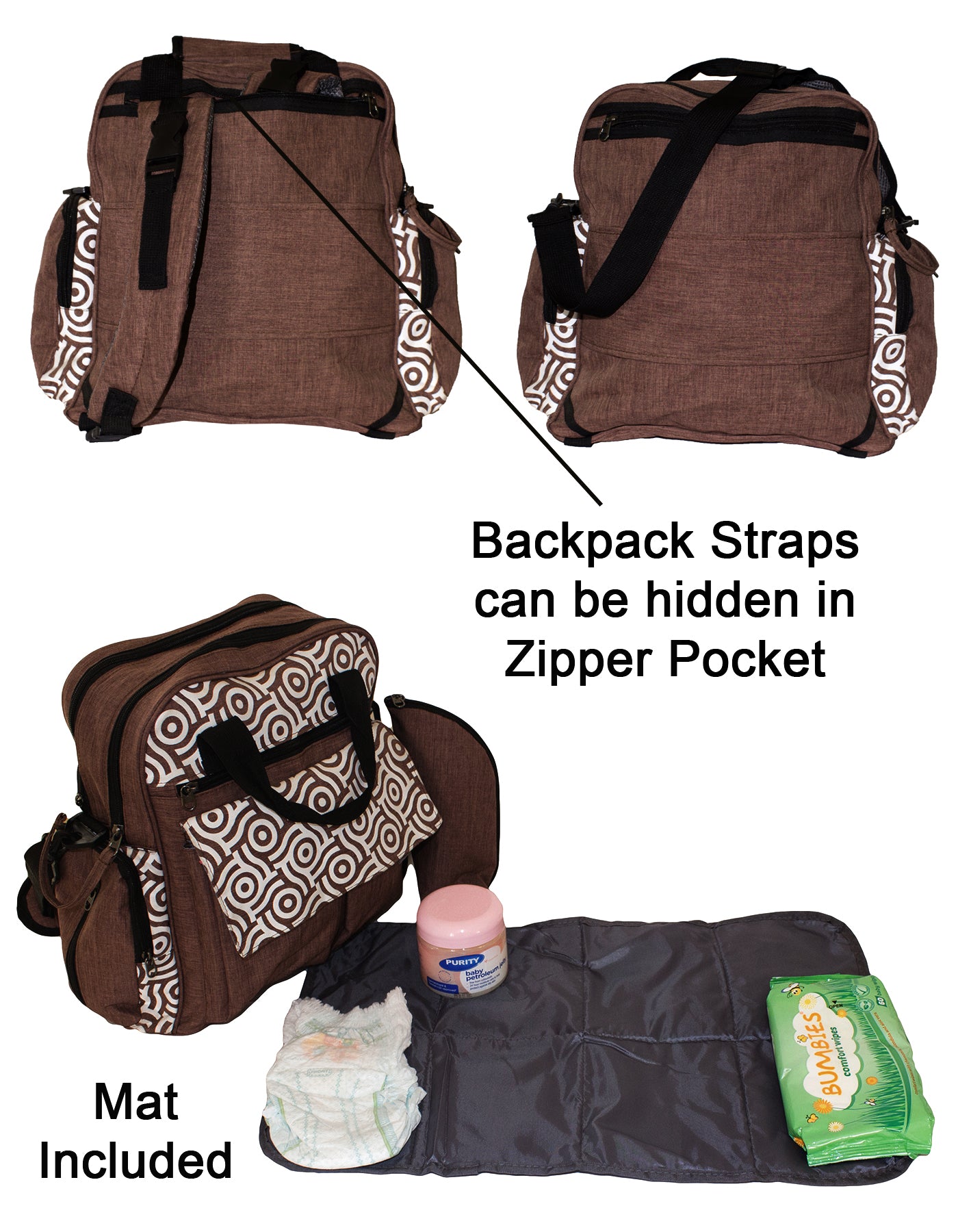 Fino KY010 Polyester Multi-Functional Diaper Backpack with Changing Pad