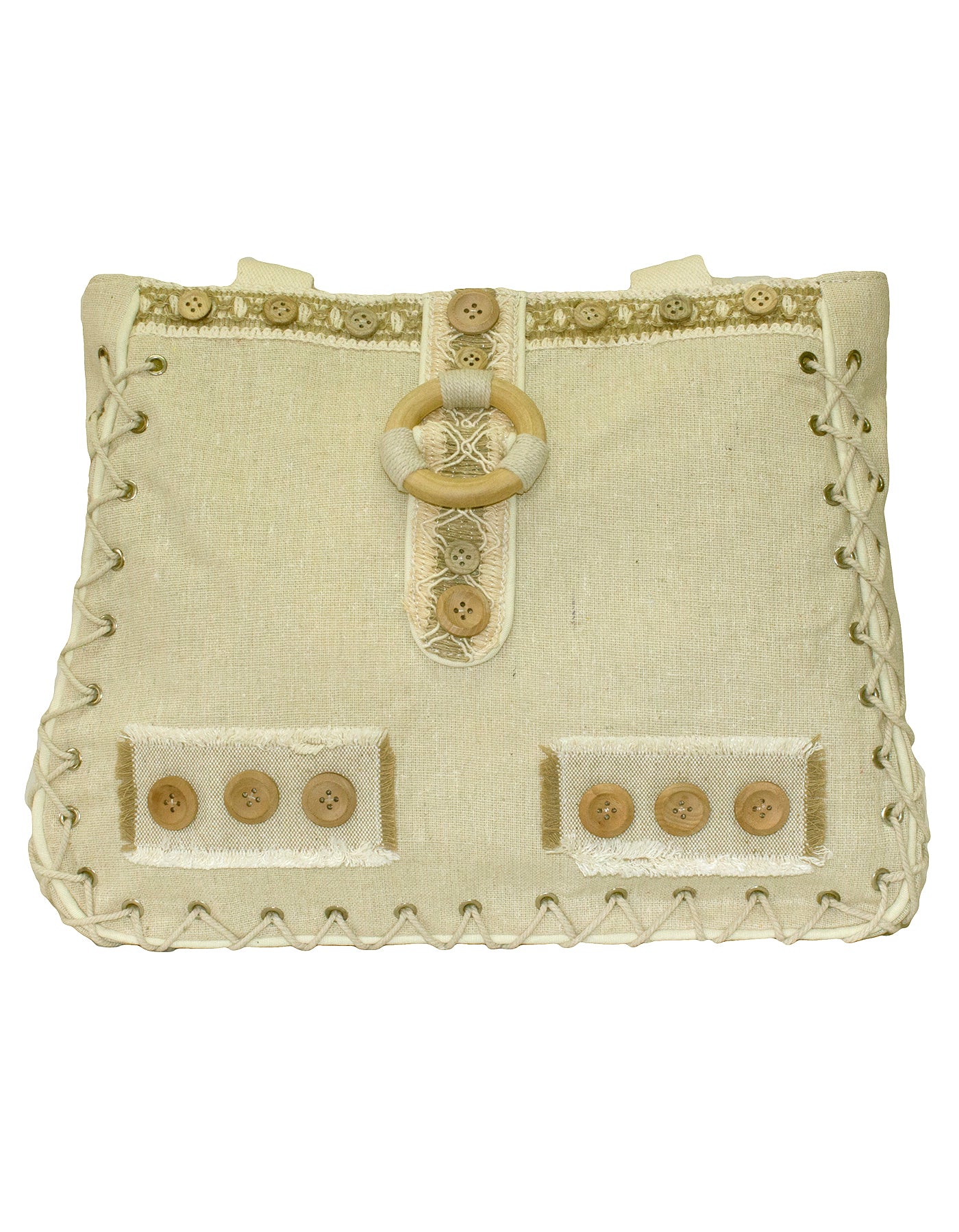 Fino LB-0005 Seashore Button Design Beach Shoulder Hessian Bag