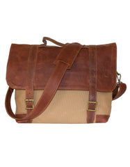 Luvsa LS-MS085 Steady Canvas Bag with Full Grain Leather Vintage Flap