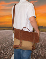 Luvsa LS-MS085 Steady Canvas Bag with Full Grain Leather Vintage Flap