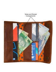 Luvsa LS-MS081B Full Grain Genuine Leather African Floral Interior Long Card Holder Purse