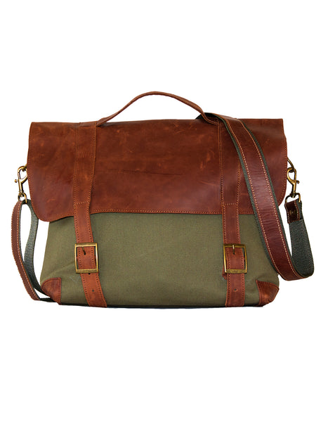 Luvsa LS-MS085 Steady Canvas Bag with Full Grain Leather Vintage Flap