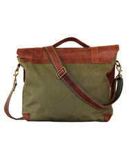 Luvsa LS-MS085 Steady Canvas Bag with Full Grain Leather Vintage Flap