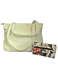Fino NK-7687+1655-765 Faux Leather Smart Shoulder Bag with Purse Set - White